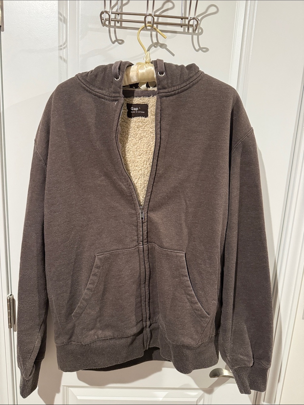 GAP Charcoal Sherpa-Lined Zip Hoodie